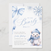 Blue Winter Polar Bear Baby Shower Invitation Kaart (Voorkant)