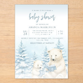 Blue Winter Polar Beer Waterverf Baby shower Acryl Uitnodigingen