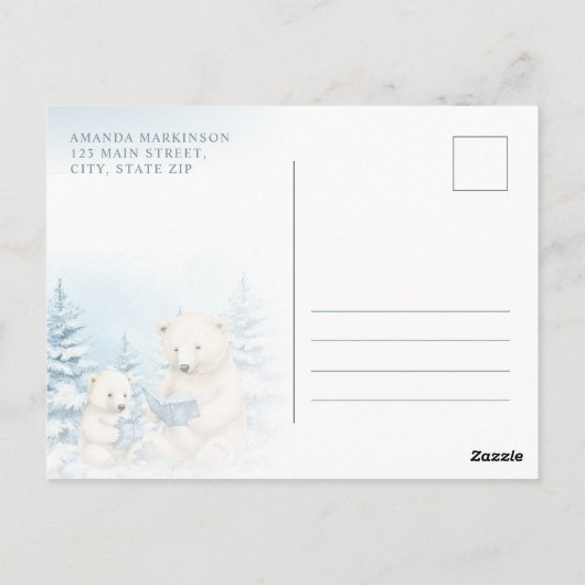 Blue Winter Polar Beer Waterverf Baby shower Briefkaart (Achterkant)