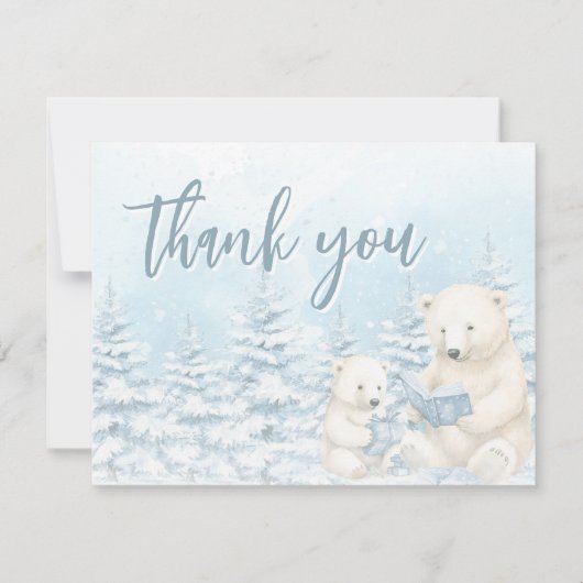 Blue Winter Polar Beer Waterverf Baby shower Flat Bedankkaart (Voorkant)