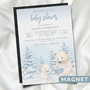 Blue Winter Polar Beer Waterverf Baby shower Magnetische Uitnodiging