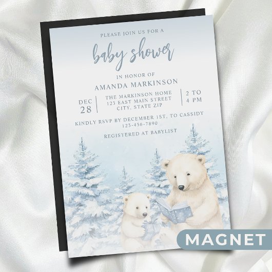 Blue Winter Polar Beer Waterverf Baby shower Magnetische Uitnodiging