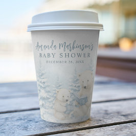 Blue Winter Polar Beer Waterverf Baby shower Papieren Bekers