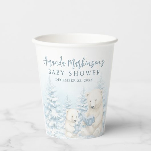 Blue Winter Polar Beer Waterverf Baby shower Papieren Bekers (Voorkant)