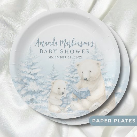 Blue Winter Polar Beer Waterverf Baby shower Papieren Bordje