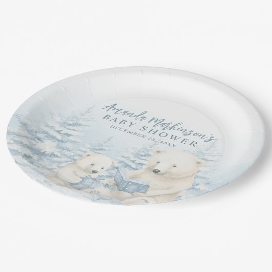 Blue Winter Polar Beer Waterverf Baby shower Papieren Bordje (Gekanteld)