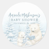 Blue Winter Polar Beer Waterverf Baby shower Ronde Sticker (Voorkant)