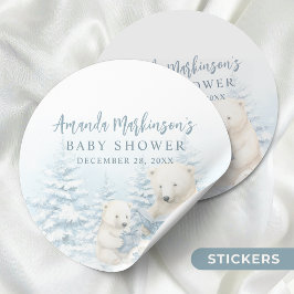 Blue Winter Polar Beer Waterverf Baby shower Ronde Sticker
