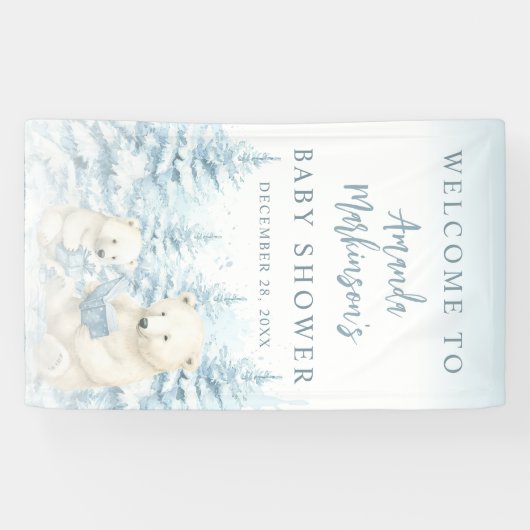Blue Winter Polar Beer Waterverf Welkom Banner (Horizontaal)