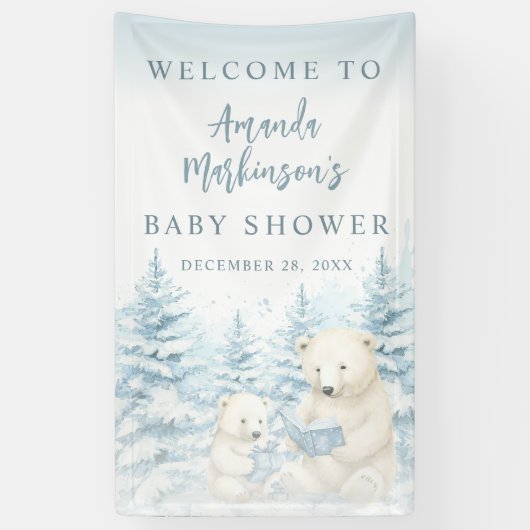 Blue Winter Polar Beer Waterverf Welkom Banner (Verticaal)