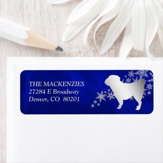 Blue Winter Pug Return-adres Etiket (Insitu)