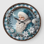 Blue Winter Santa Poinsettia Grote Klok (Voorkant)