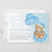 Blue Winter Slaapy Beer Balloons Boy Baby shower Kaart (Voorkant)