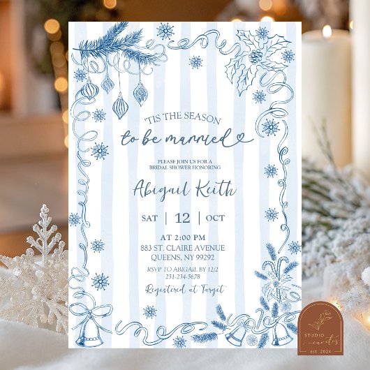 Blue Winter Snow in Love Bridal Shower Kaart