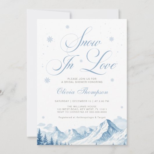 Blue Winter Snow In Love Bridal Shower Kaart (Voorkant)