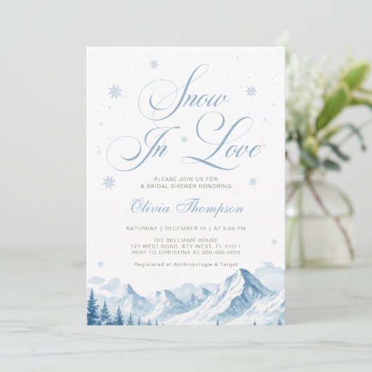 Blue Winter Snow In Love Bridal Shower Kaart (Staand voorkant)