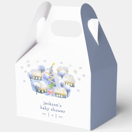 Blue Winter Snow It Take A Village Baby Shower  Bedankdoosjes (Voorkant)