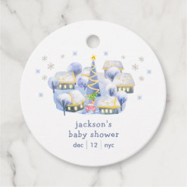Blue Winter Snow It Take A Village Baby Shower  Bedankjes Labels