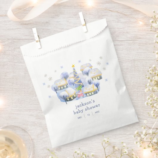 Blue Winter Snow It Take A Village Baby Shower  Bedankzakje (Geknipt)