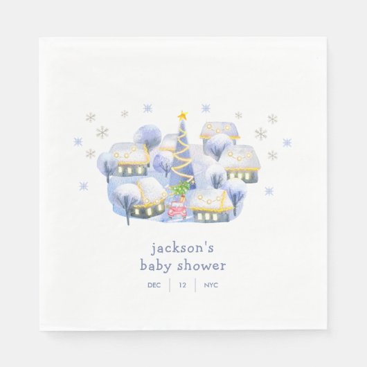 Blue Winter Snow It Take A Village Baby Shower Servet (Voorkant)