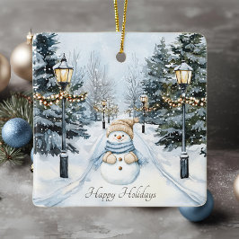 Blue Winter Snow Waterverf Prettige feestdagen Sno Keramisch Ornament