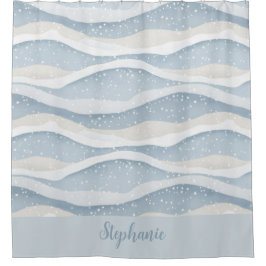 Blue Winter Snowfall Wave Personalized Pattern Douchegordijn