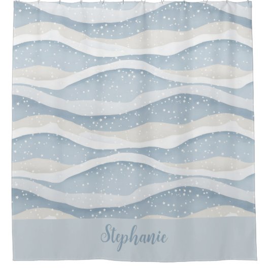Blue Winter Snowfall Wave Personalized Pattern Douchegordijn (Voorkant)