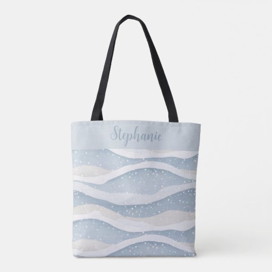 Blue Winter Snowfall Wave Personalized Pattern Tote Bag (Achterkant)