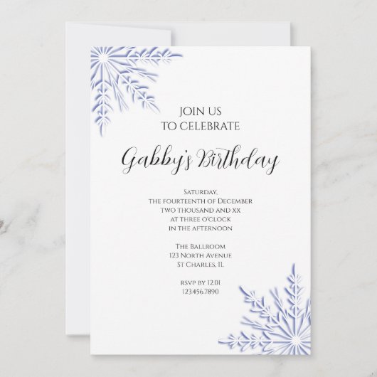 Blue Winter Snowflake Birthday Party Kaart (Voorkant)