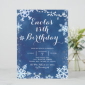 Blue Winter Snowflake Birthday - uitnodiging (Staand voorkant)