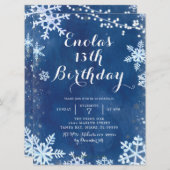 Blue Winter Snowflake Birthday - uitnodiging (Voorkant / Achterkant)