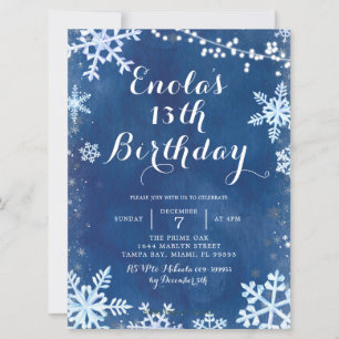 Blue Winter Snowflake Birthday - uitnodiging