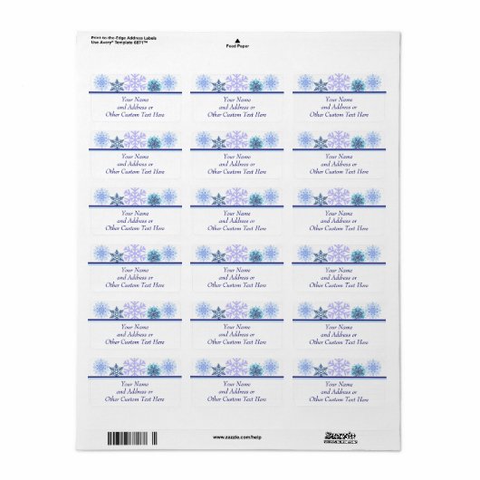 Blue Winter Snowflake Custom Holiday Address Etiket (Full Sheet)