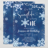 Blue Winter Snowflake First Birthday Invitation Kaart (Voorkant / Achterkant)