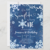 Blue Winter Snowflake First Birthday Invitation Kaart (Voorkant)