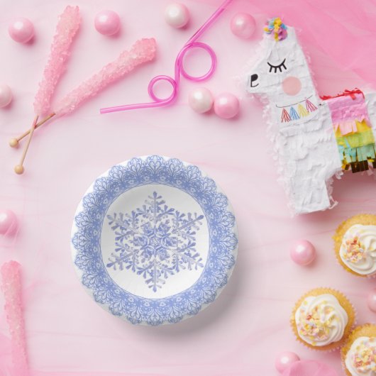 Blue Winter Snowflake Lace Edge Papieren Kommen (Feest)