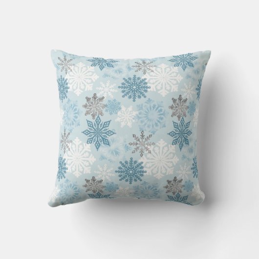 Blue Winter Snowflake Persoonlijk Monogram Kussen (Achterkant)