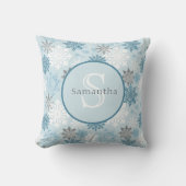 Blue Winter Snowflake Persoonlijk Monogram Kussen (Voorkant)