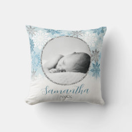 Blue Winter Snowflake Persoonlijke Baby foto Kussen