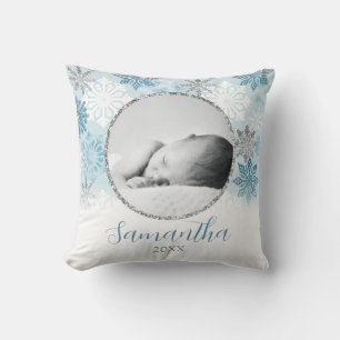 Blue Winter Snowflake Persoonlijke Baby foto Kussen