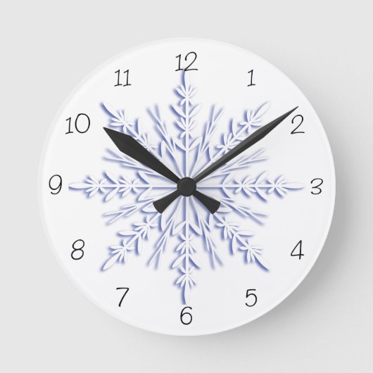 Blue Winter Snowflake Ronde Klok (Voorkant)