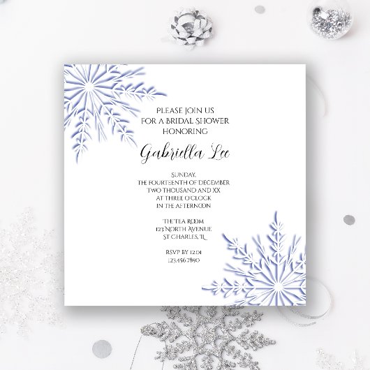 Blue Winter Snowflakes Bridal Shower Invitation Kaart