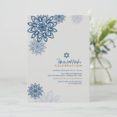 Blue Winter Snowflakes Hanukkah Celebration Party Kaart (Staand voorkant)
