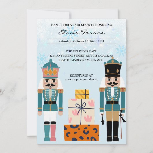 Blue Winter Snowflakes Notenkraker Baby shower Kaart (Voorkant)