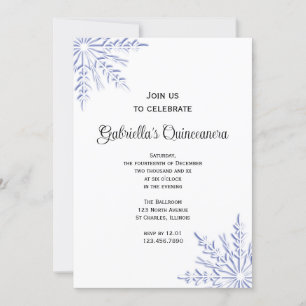 Blue Winter Snowflakes Quinceanera Uitnodiging