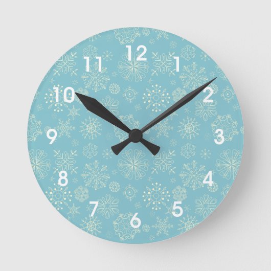 Blue Winter Snowflakes Wall klok (Voorkant)