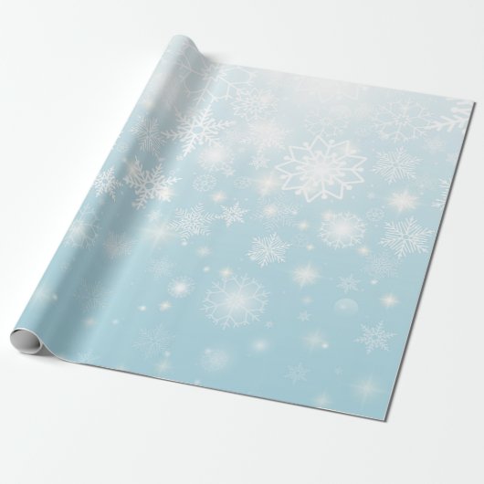 Blue winter snowflakes wrapping paper roll cadeaupapier (Uitgerold)