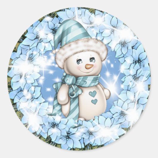 Blue Winter Snowman Sticker (Voorkant)