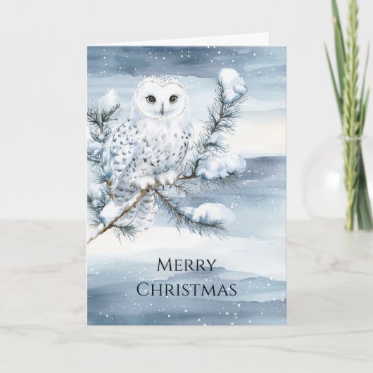 Blue Winter Snowy Owl Christmas Kaart (Voorkant)