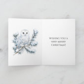 Blue Winter Snowy Owl Christmas Kaart (Binnen)